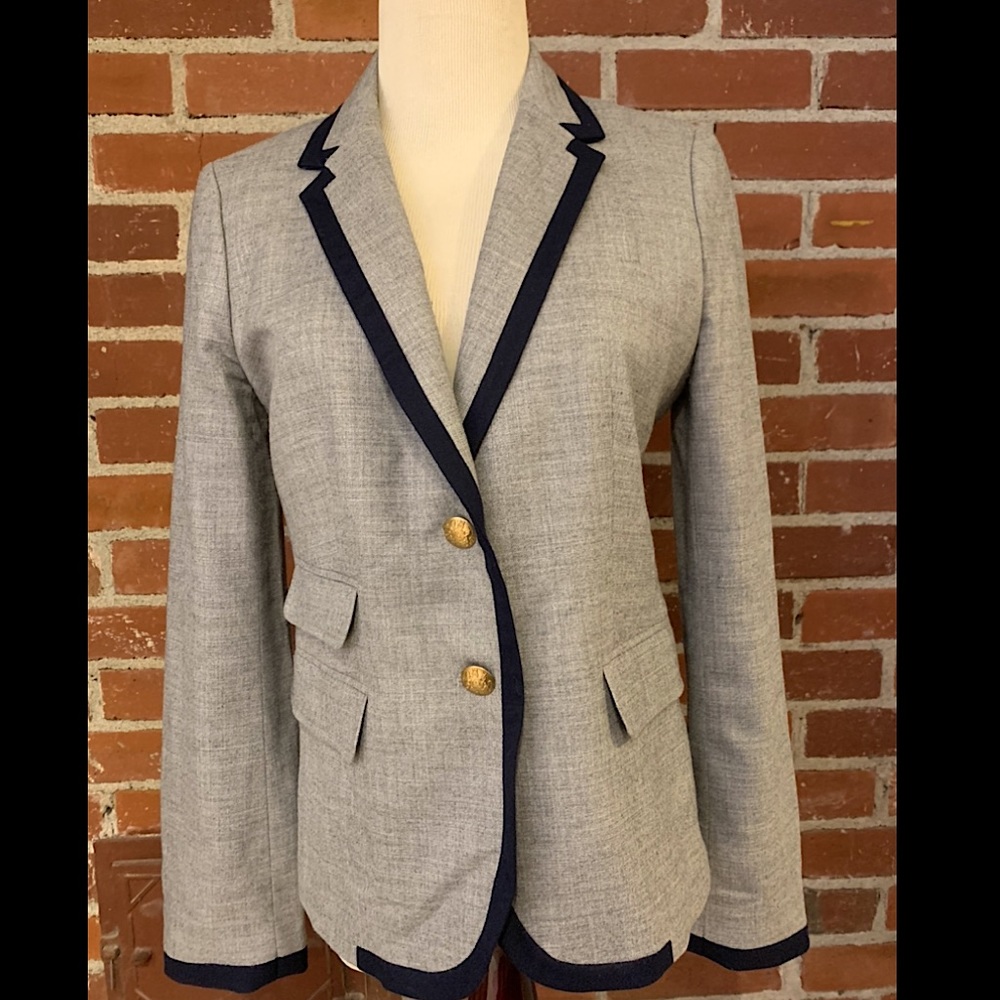 J. Crew Nautical Style Grey and Navy Blue Women’s Blazer - Size 4